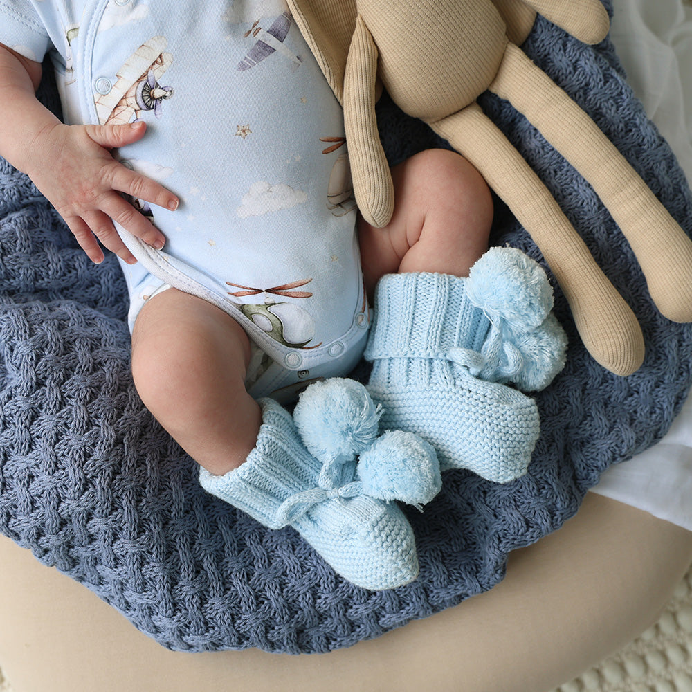 Baby Blue Organic Cotton Knit Booties - View 7