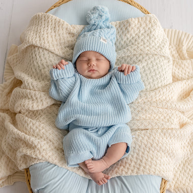 Baby Blue Oversized Cotton Knit Jumper | Snuggle Hunny
