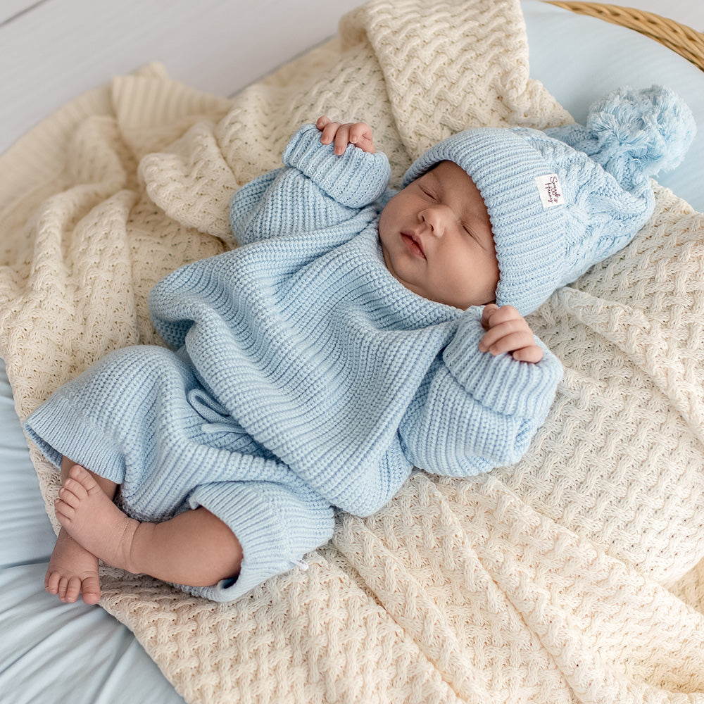 Baby Blue Organic Cotton Knit Shorts - View 5