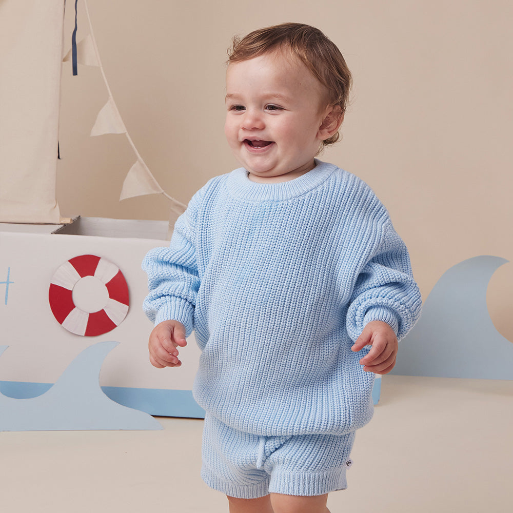 Baby Blue Oversized Cotton Knit Jumper - View 3
