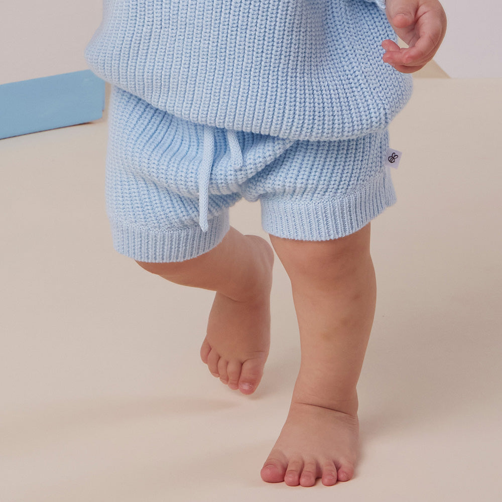 Baby Blue Organic Cotton Knit Shorts - View 4
