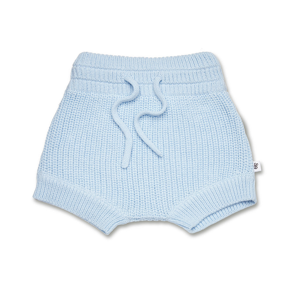 Baby Blue Organic Cotton Knit Shorts - View 2