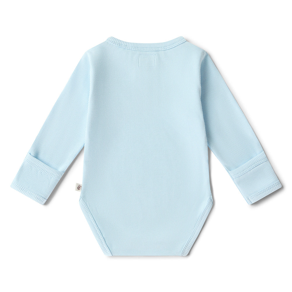 Baby Blue Long Sleeve Organic Bodysuit - View 5
