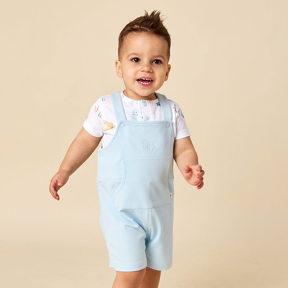 Baby Blue Organic Joey Overall Shorts - View 3