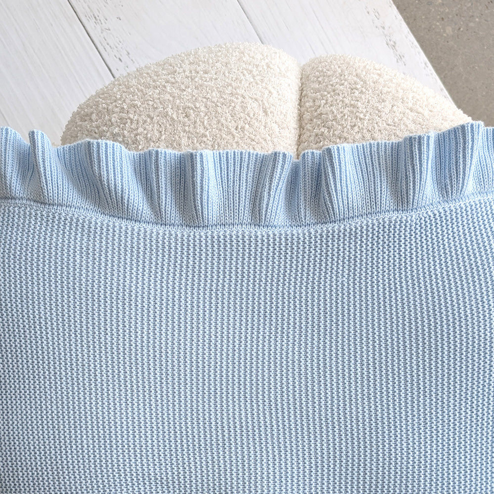 Baby Blue Ruffle Knit Organic Baby Blanket - View 7