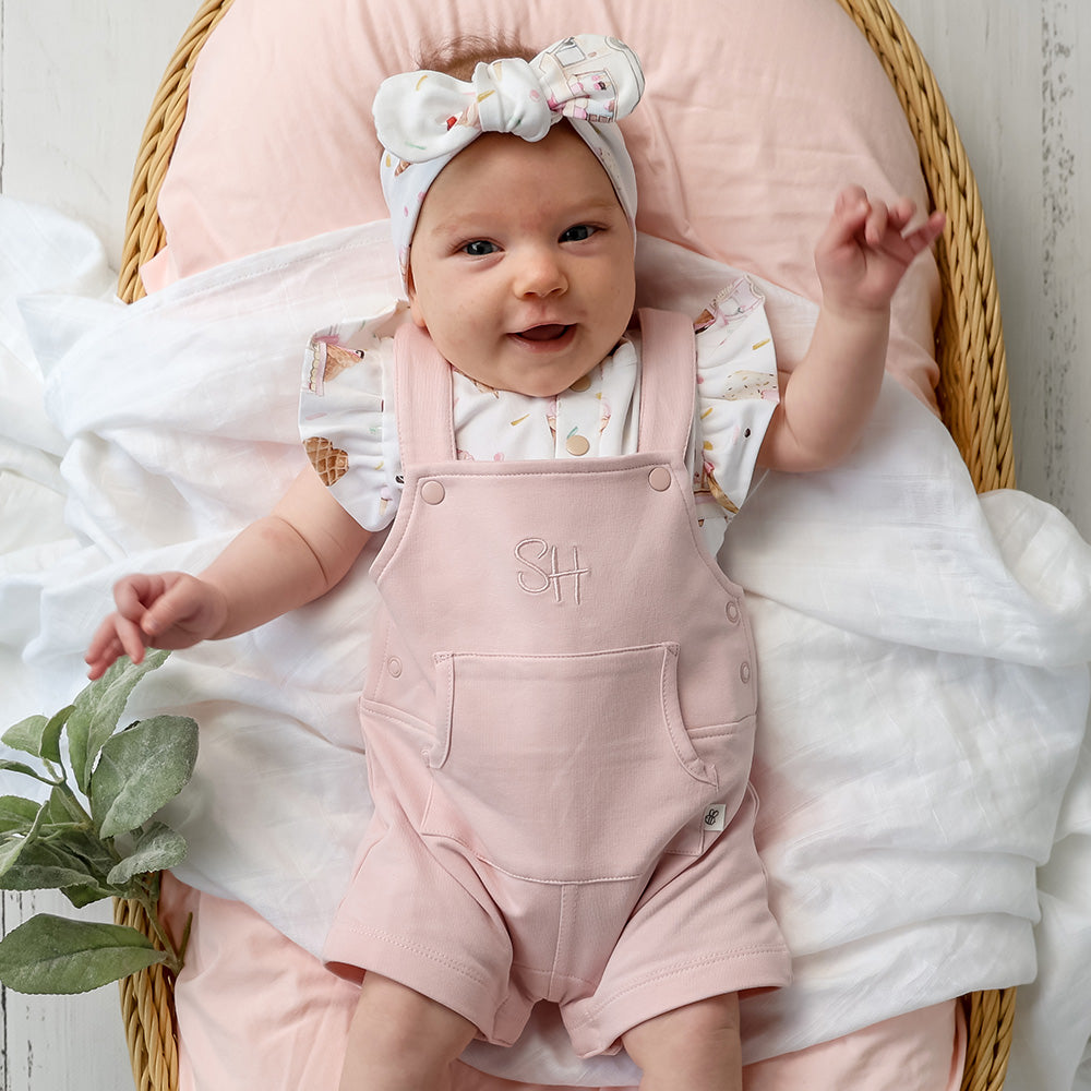 Baby Pink Organic Joey Overall Shorts - View 1