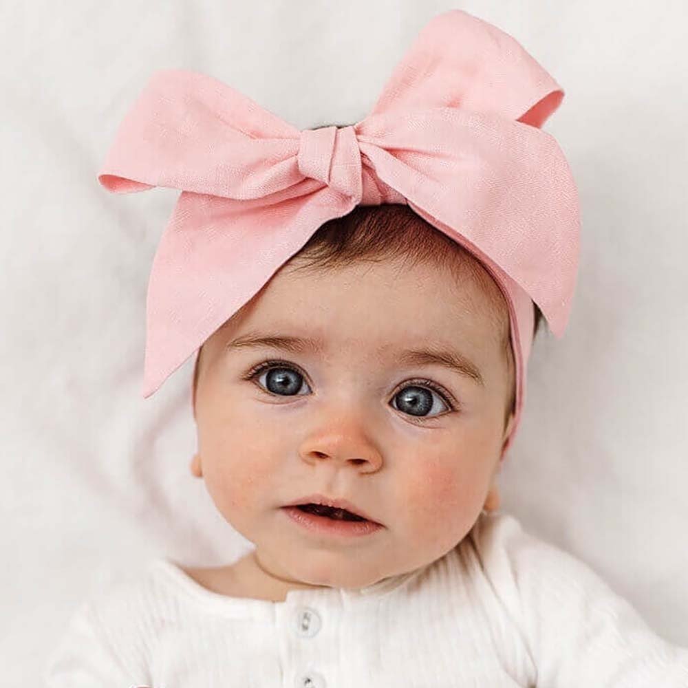 Baby Pink Pre-Tied Linen Bow - Baby & Toddler - View 1