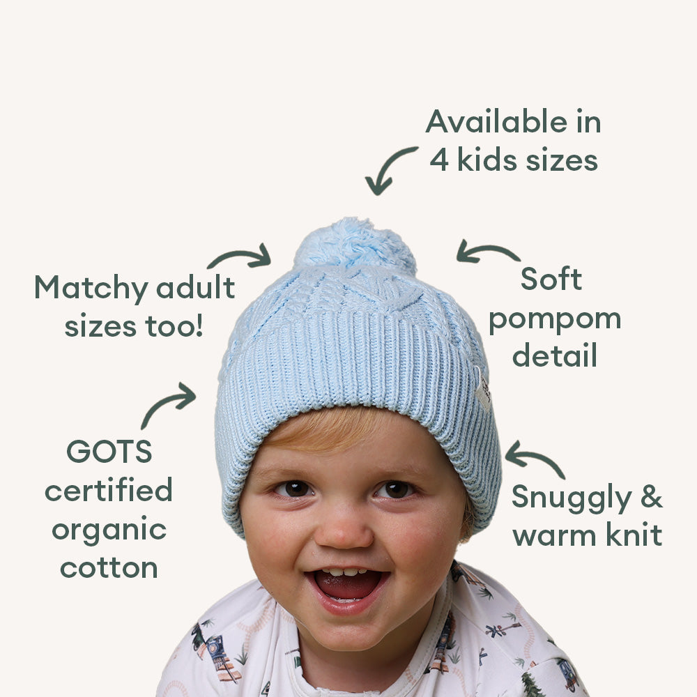 Baby Blue Organic Baby Knit Beanie - View 4