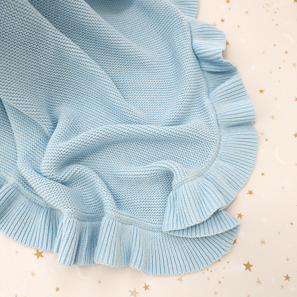 Baby Blue Ruffle Knit Organic Baby Blanket - View 3