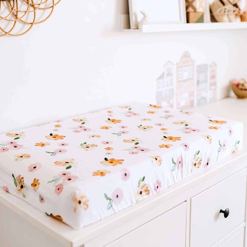 Poppy Flower Organic Bassinet Sheet Change Pad Cover Snuggle Hunny