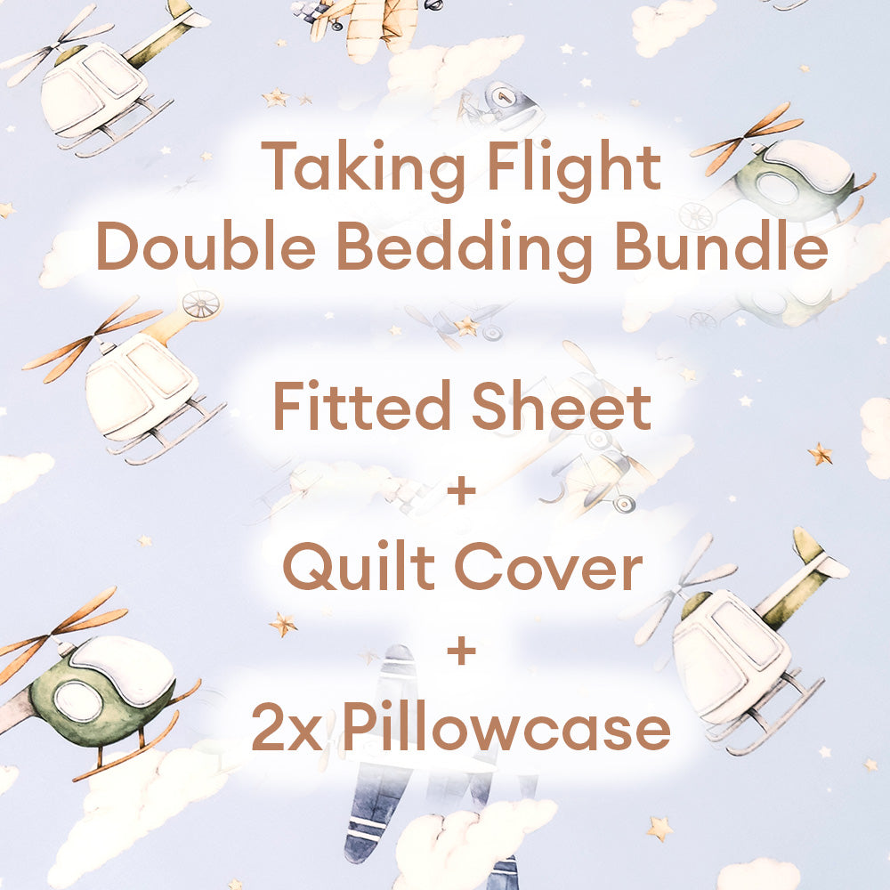 Bundle - Taking Flight Double Bedding - 1 x Sheet + 1 x Quilt Cover + 2 x Pillowcases - View 3