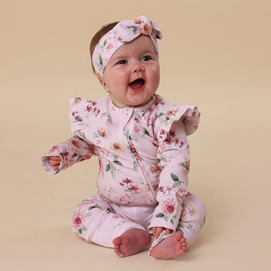 Birds & Blooms Organic Snugglesuit Convertible Romper with Frill | Snuggle Hunny