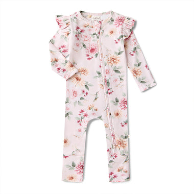 Birds & Blooms Organic Snugglesuit Convertible Romper with Frill | Snuggle Hunny