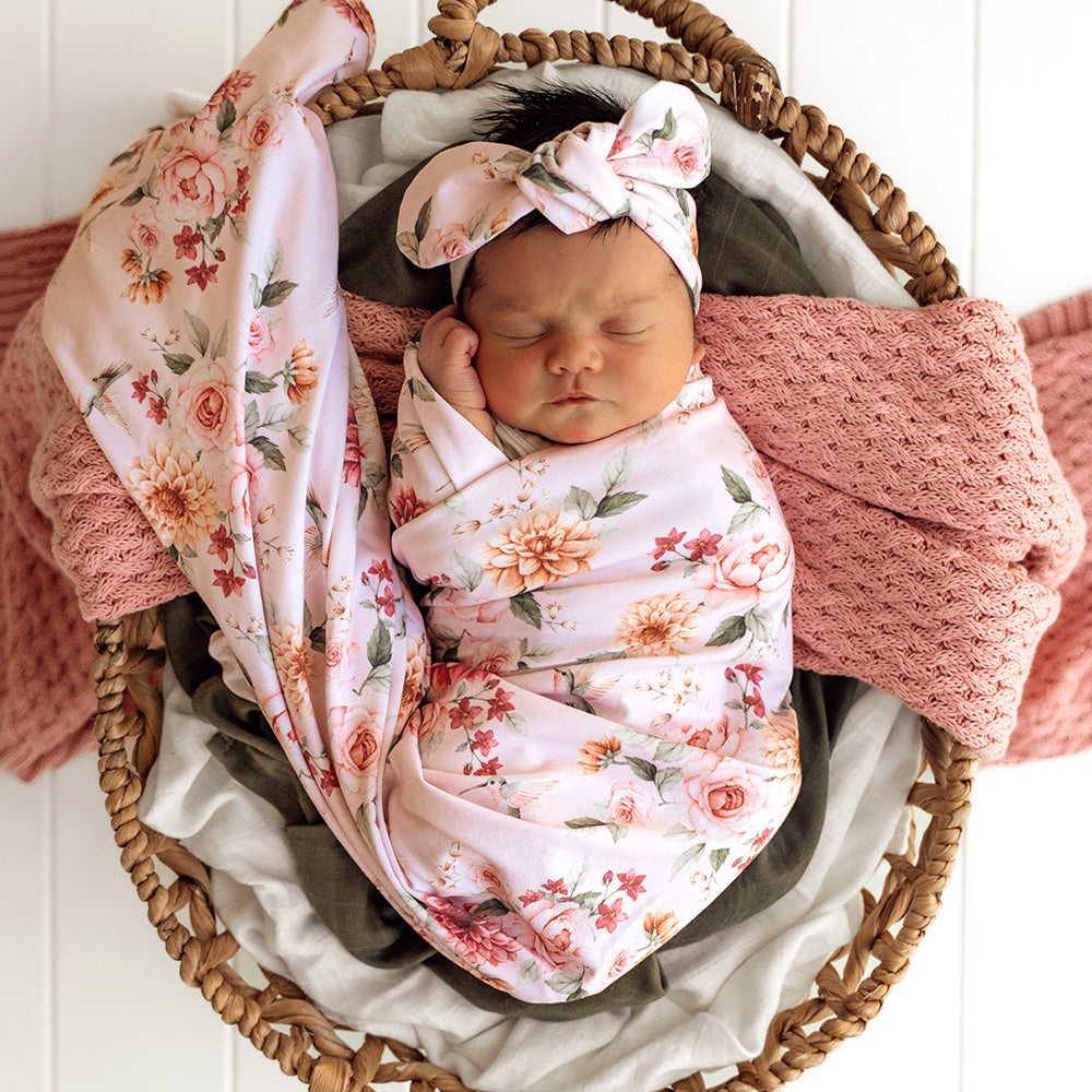 Birds & Blooms Organic Jersey Wrap & Topknot Set - View 1