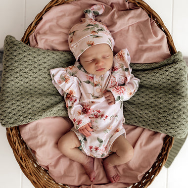 Birds & Blooms Long Sleeve Organic Bodysuit with Frill | Snuggle Hunny