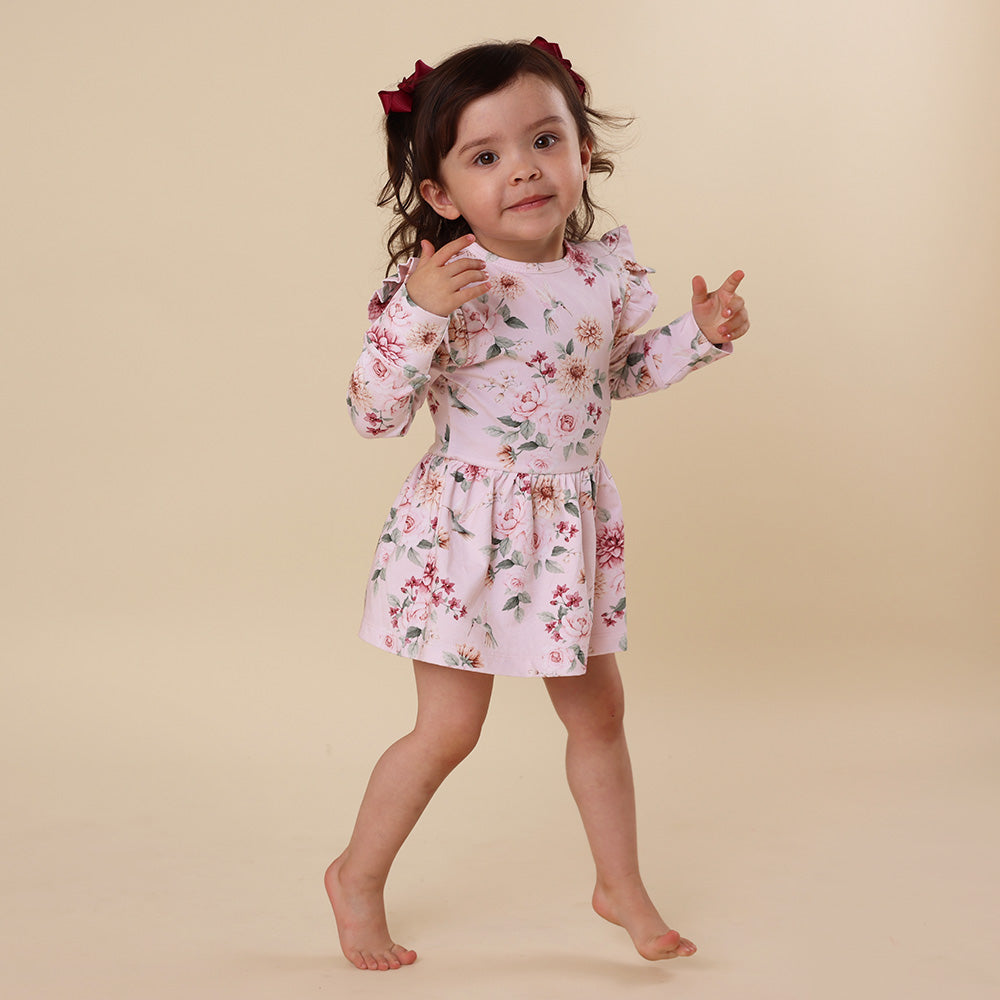 Birds & Blooms Long Sleeve Organic Dress - View 12