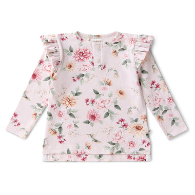 Birds & Blooms Organic Long Sleeve Top with Frill | Snuggle Hunny