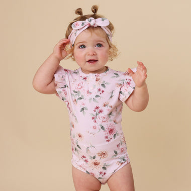 Birds & Blooms Short Sleeve Organic Bodysuit with Frill | Snuggle Hunny