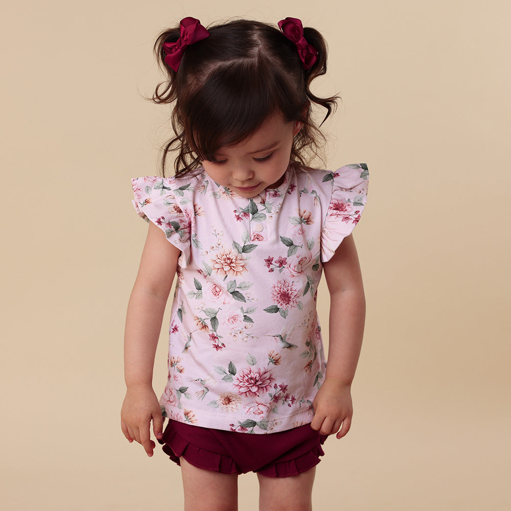 Birds & Blooms Organic Short Sleeve Top with Frill - View 6