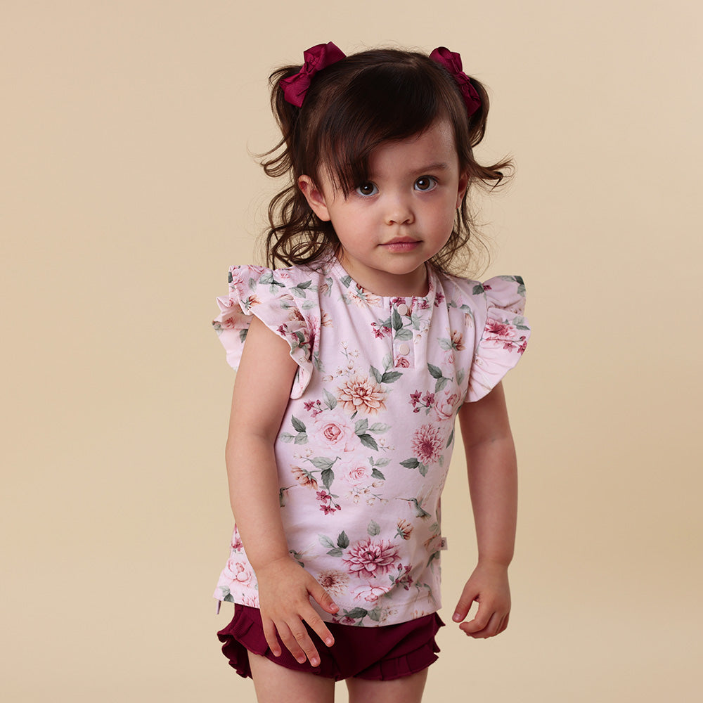 Birds & Blooms Organic Short Sleeve Top with Frill - View 1
