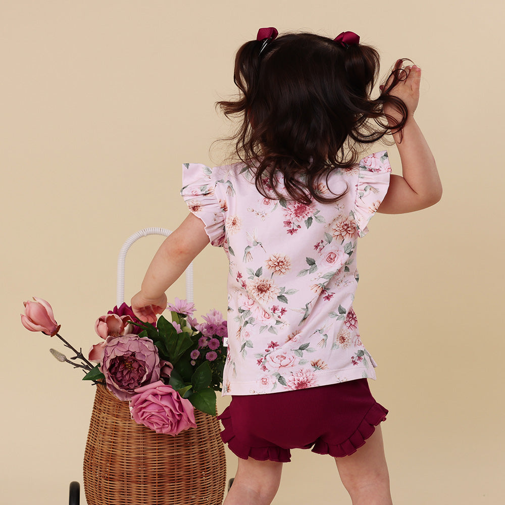 Birds & Blooms Organic Short Sleeve Top with Frill - View 3