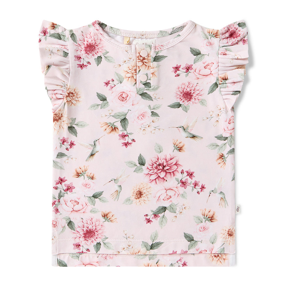 Birds & Blooms Organic Short Sleeve Top with Frill - View 2