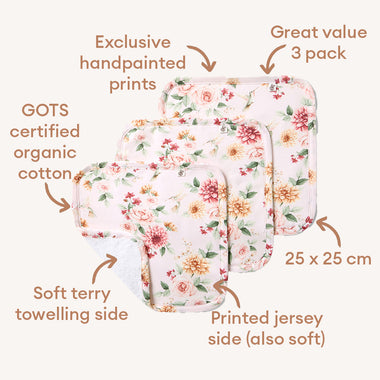 Birds & Blooms Organic Wash Cloths - 3 Pack | Snuggle Hunny