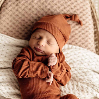Biscuit Ribbed Organic Knotted Beanie-Snuggle Hunny