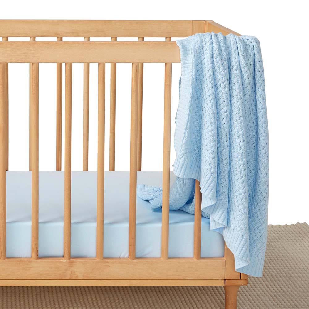 Baby Blue Diamond Knit Organic Baby Blanket - View 1