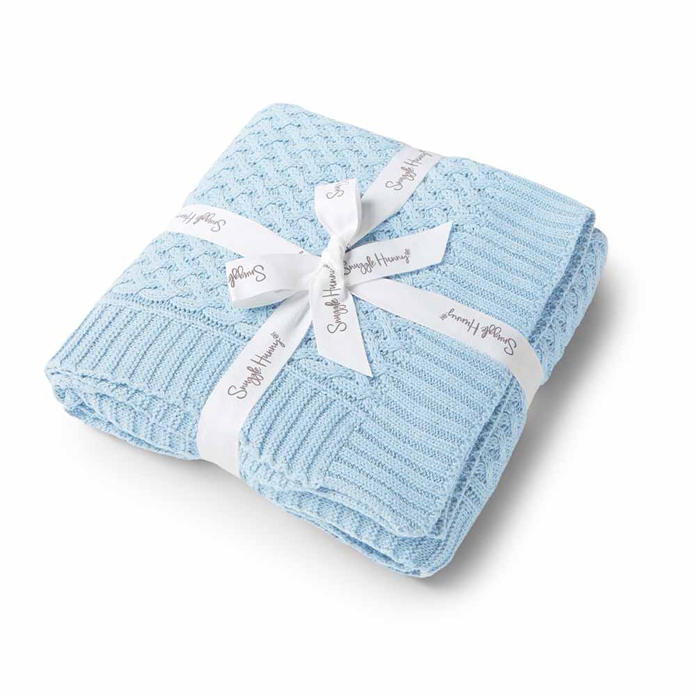 Baby Blue Diamond Knit Organic Baby Blanket - View 2