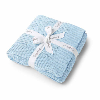 Blankets - Baby Blue Diamond Knit Organic Baby Blanket