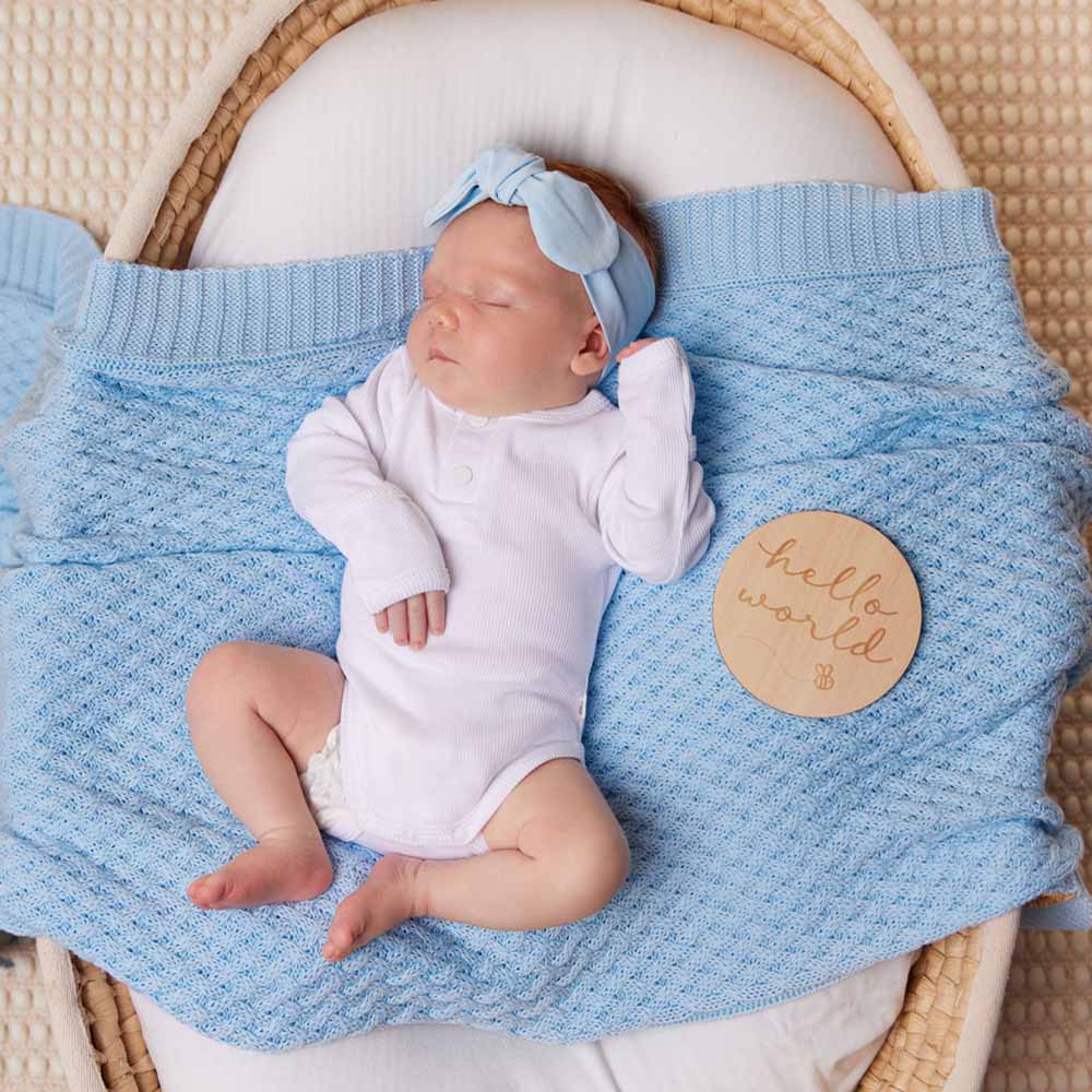 Baby Blue Diamond Knit Organic Baby Blanket - View 5
