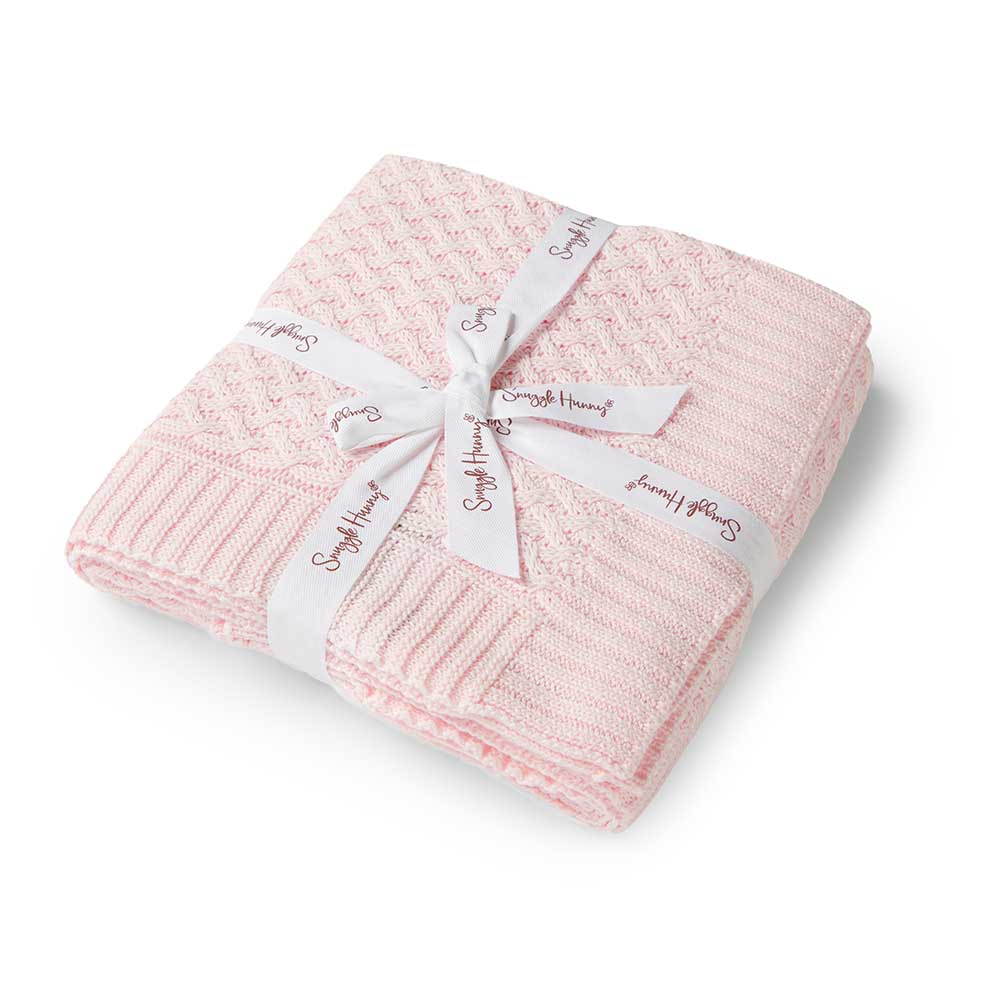 Blush Pink Diamond Knit Organic Baby Blanket - View 2