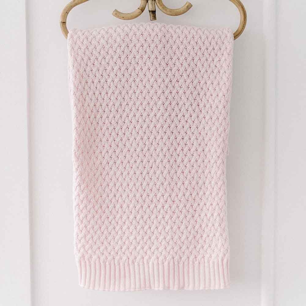Blush Pink Diamond Knit Organic Baby Blanket - View 5