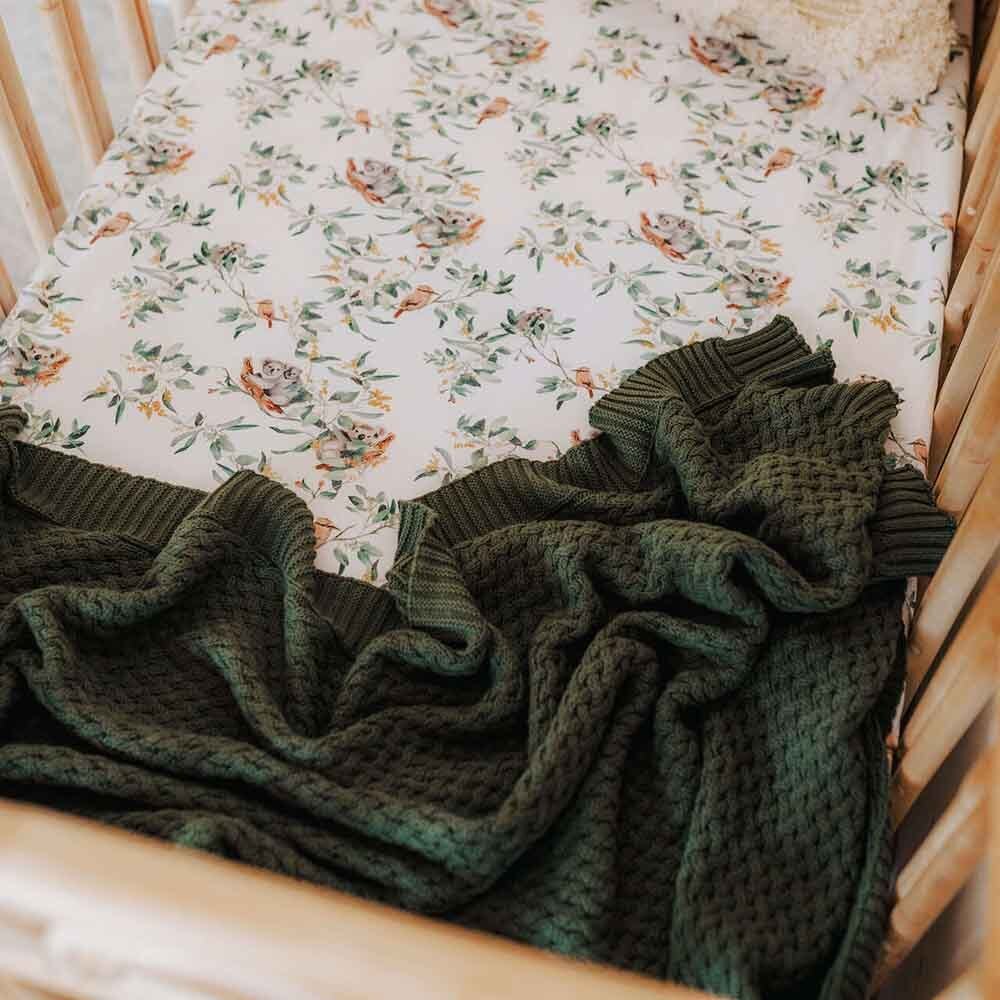 Olive Diamond Knit Organic Baby Blanket - View 5