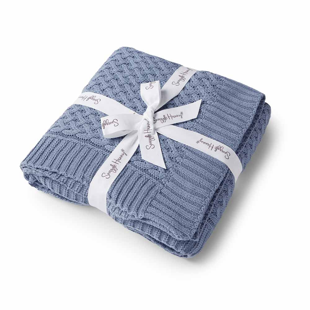 River Blue Knitted Baby Cot Blanket Snuggle Hunny