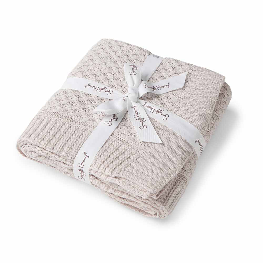 Warm Grey Diamond Knit Organic Baby Blanket - View 2