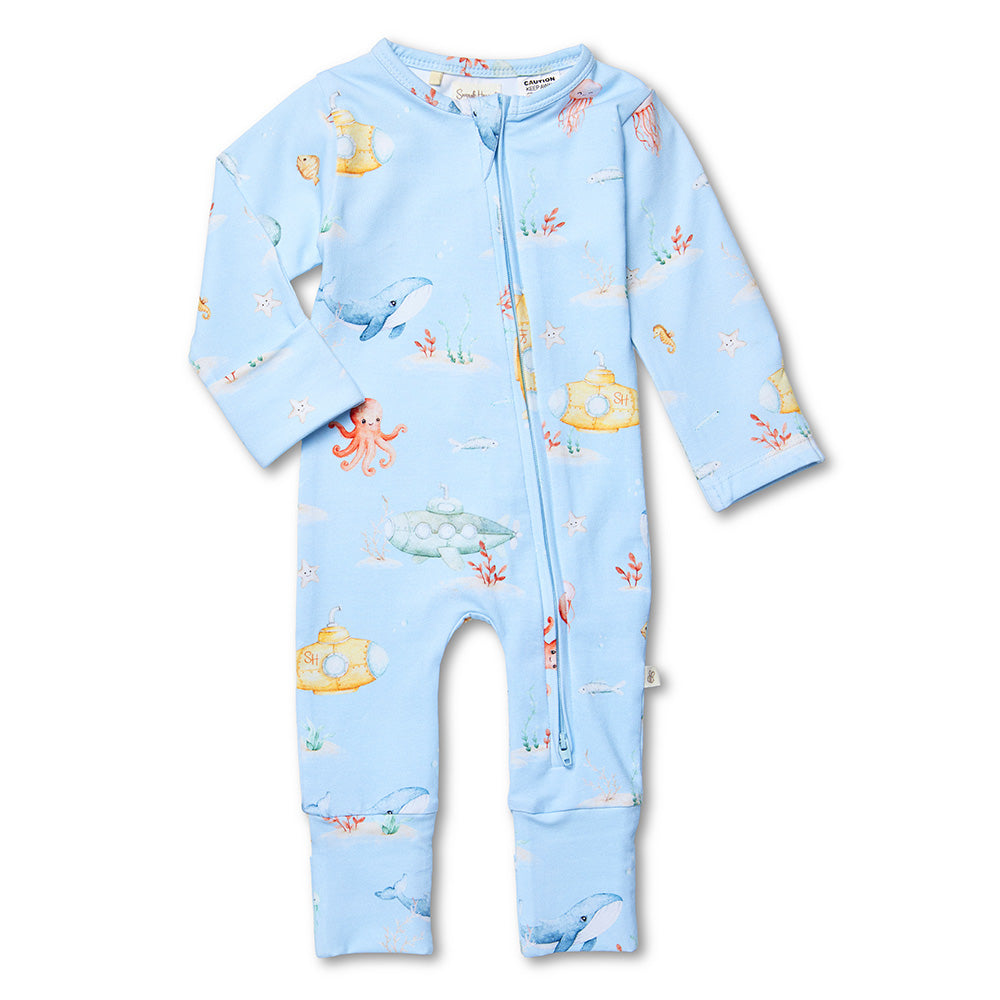 Blue Little Subs Organic Snugglesuit Convertible Romper - View 2
