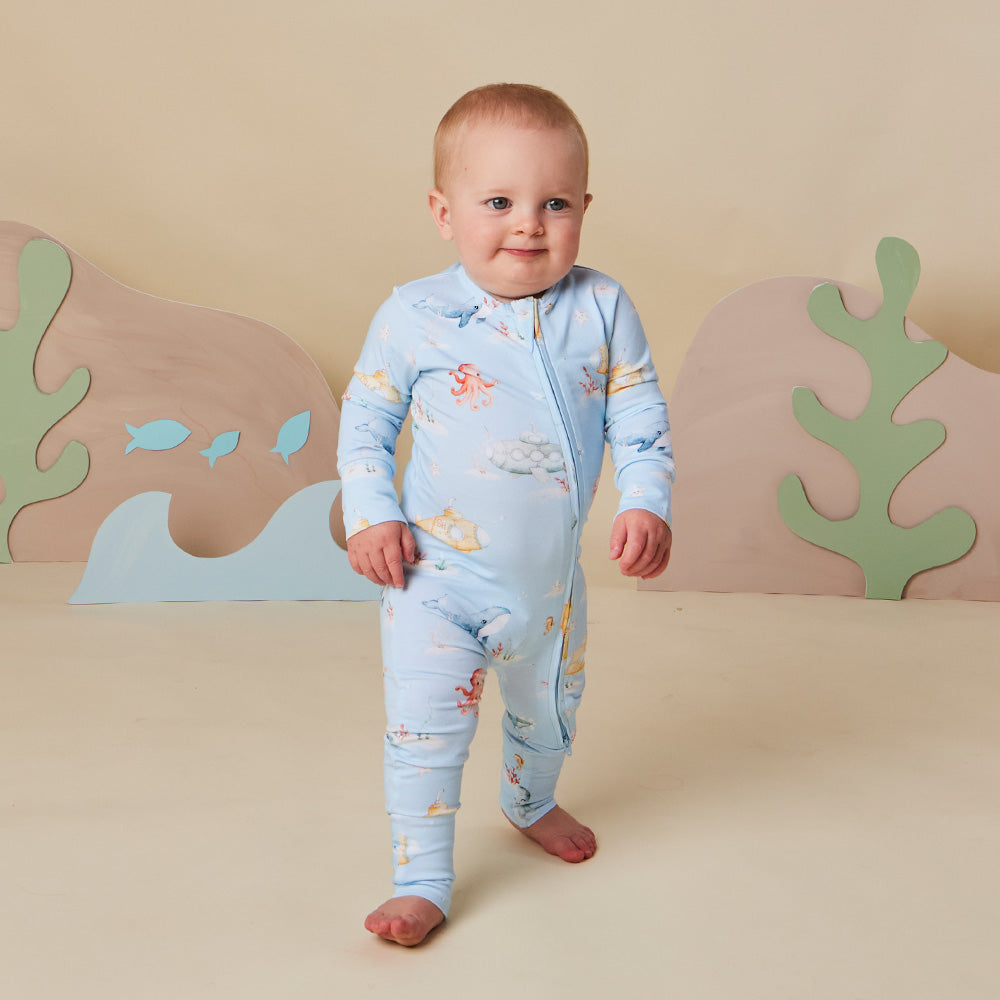 Blue Little Subs Organic Snugglesuit Convertible Romper - View 5