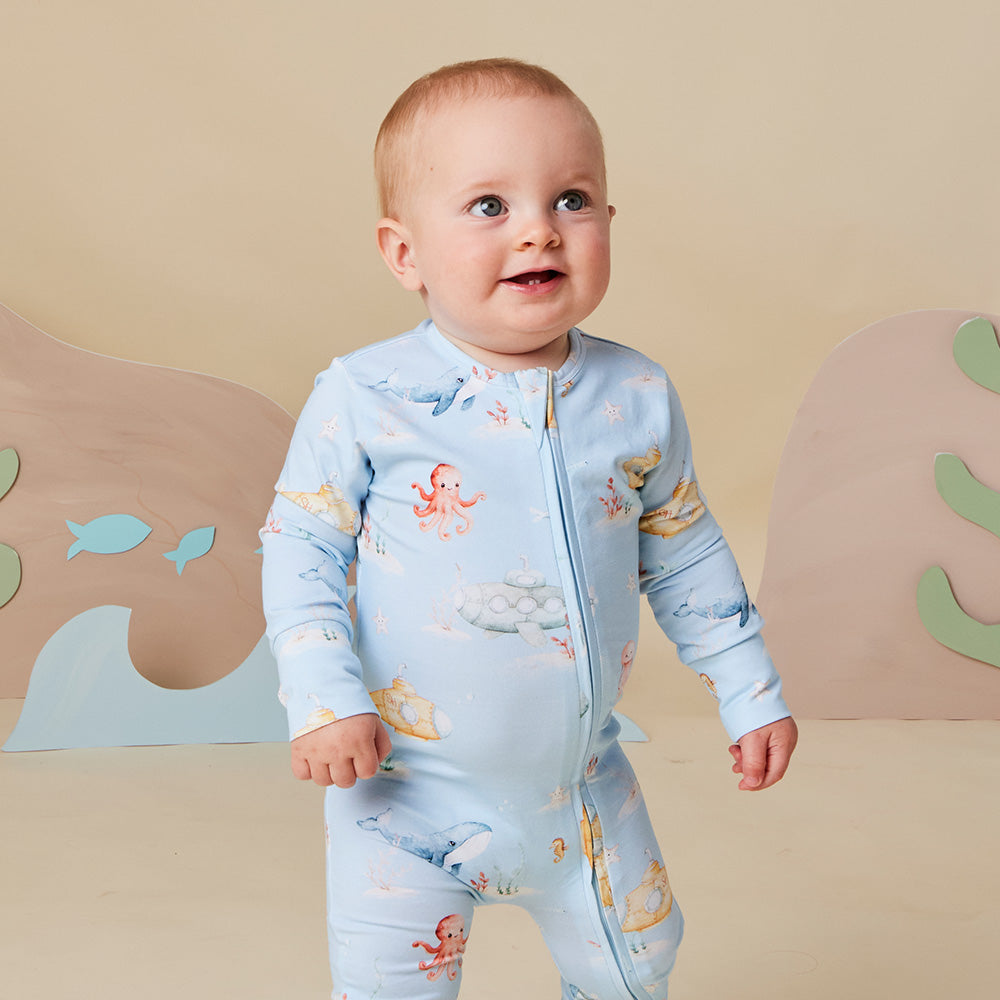 Blue Little Subs Organic Snugglesuit Convertible Romper - View 7