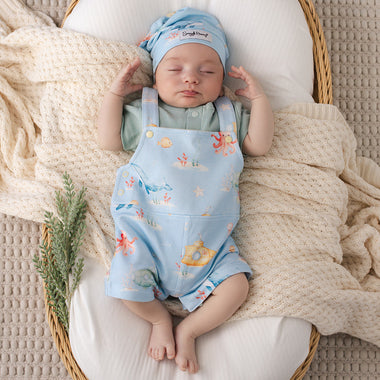 Blue Little Subs Organic Snuggle Overall Shorts | Snuggle Hunny