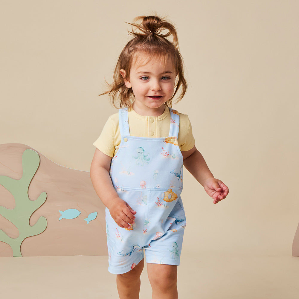 Blue Little Subs Organic Snuggle Overall Shorts - View 3