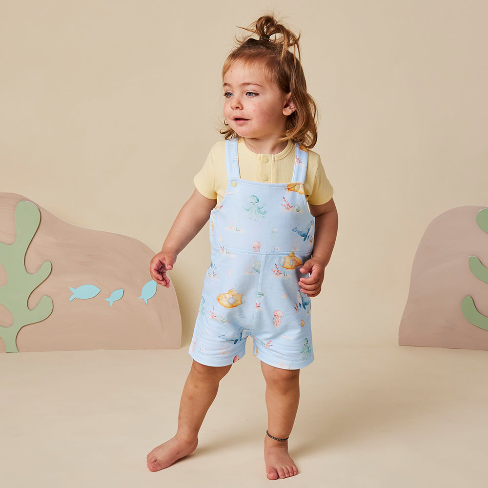 Blue Little Subs Organic Snuggle Overall Shorts - View 10