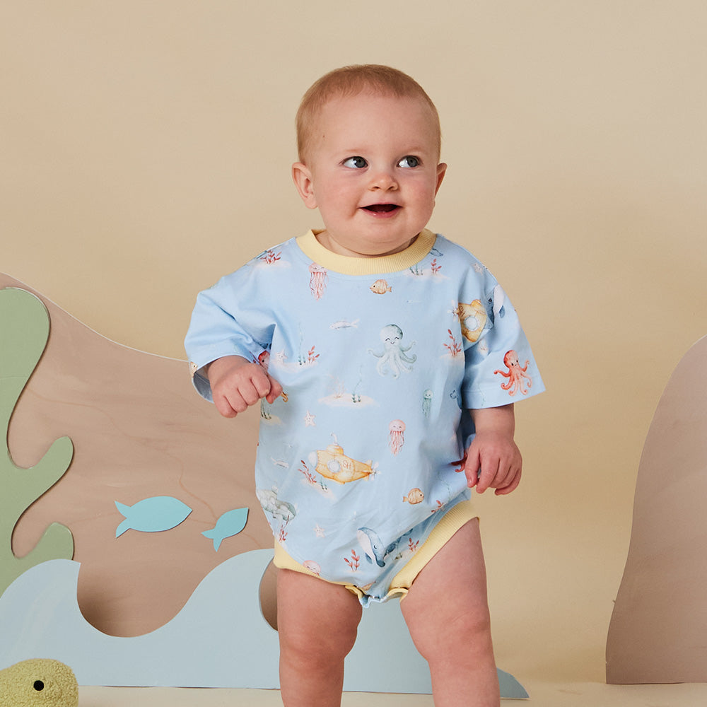 Blue Little Subs Organic Oversized Romper - View 11