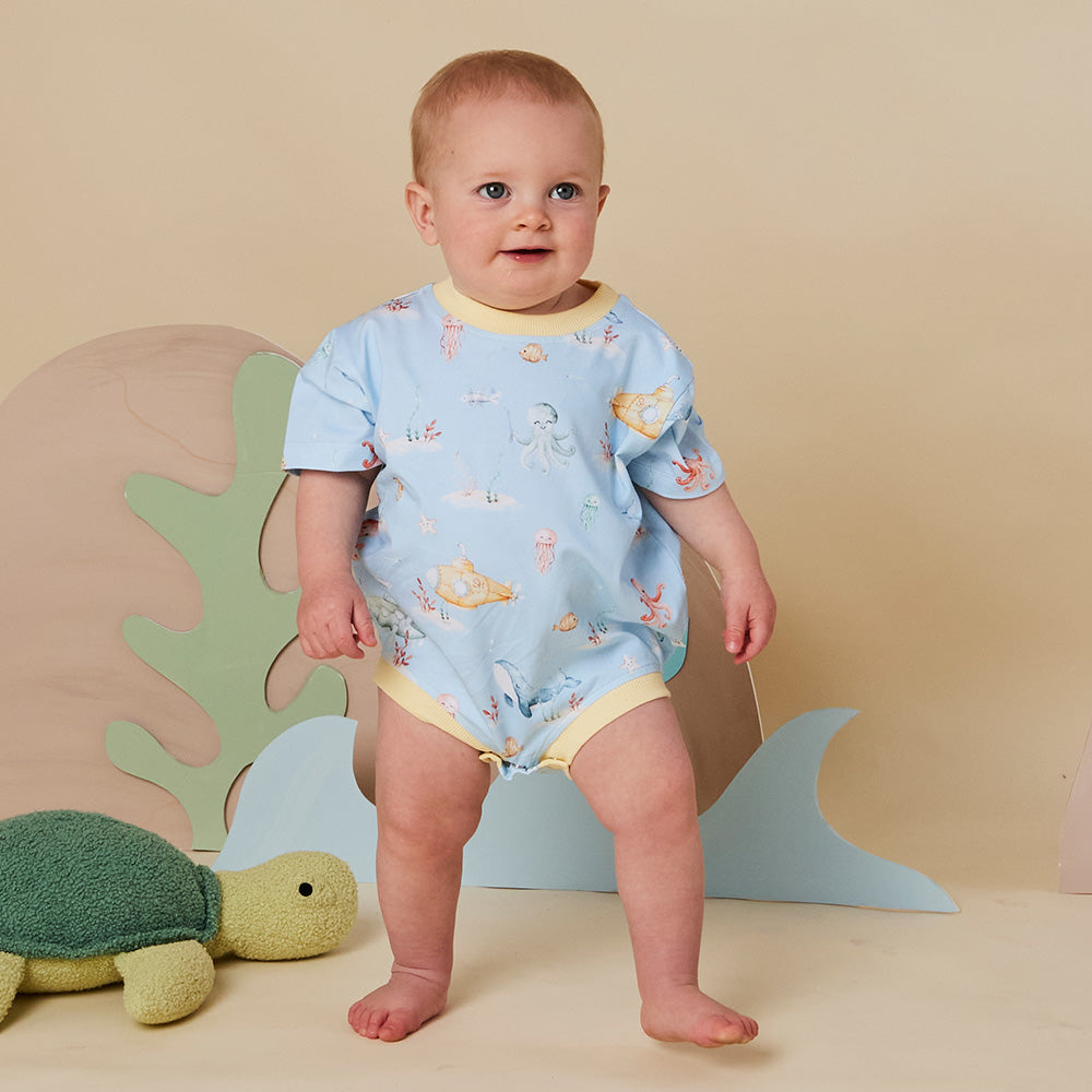 Blue Little Subs Organic Oversized Romper - View 4
