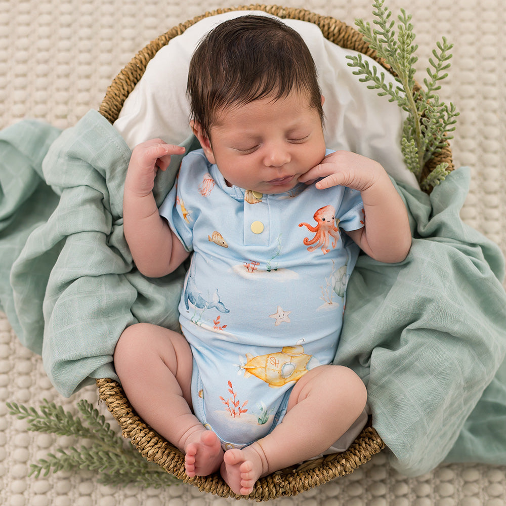 Blue Little Subs Short Sleeve Organic Bodysuit - View 12