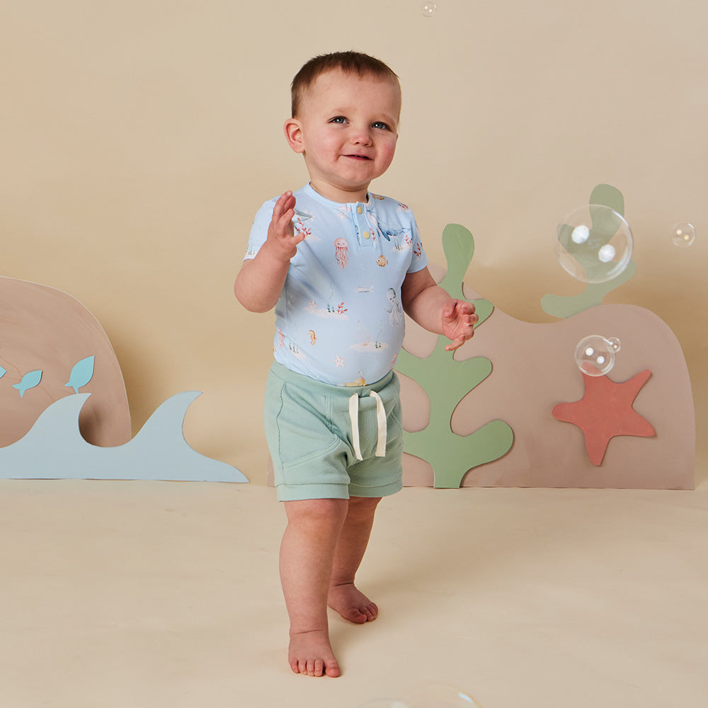 Blue Little Subs Short Sleeve Organic Bodysuit - View 4