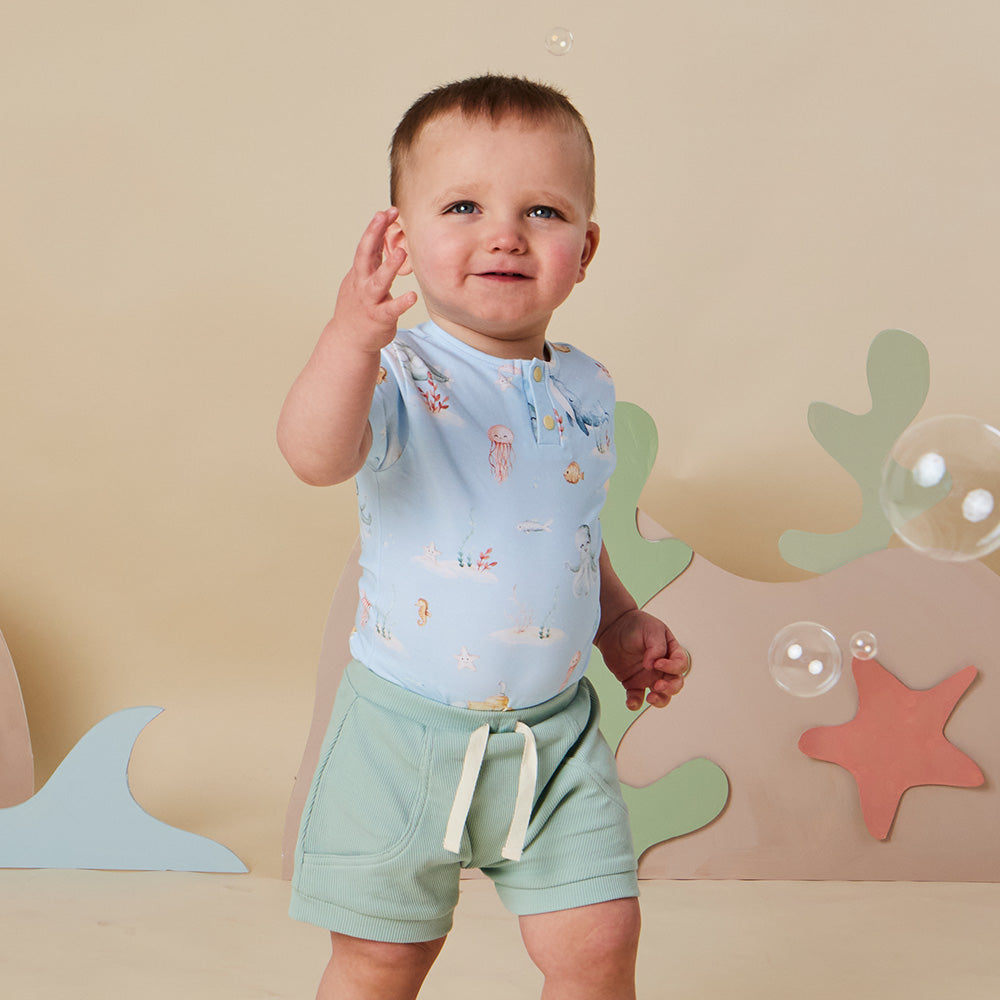 Blue Little Subs Short Sleeve Organic Bodysuit - View 9
