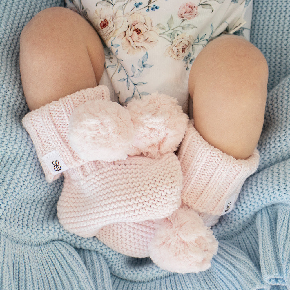 Blush Pink Organic Cotton Knit Booties - View 9