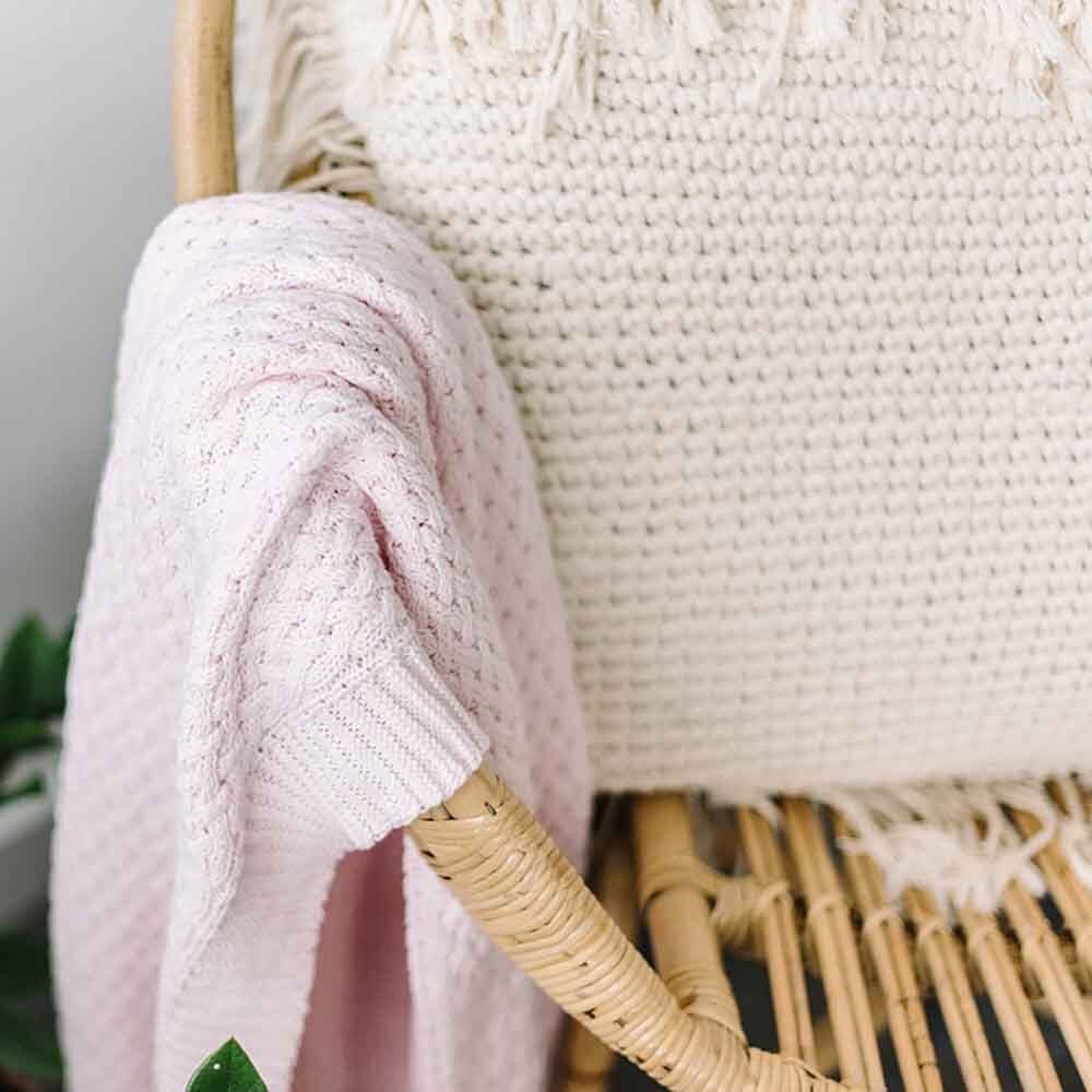 Blush Pink Diamond Knit Organic Baby Blanket - View 1